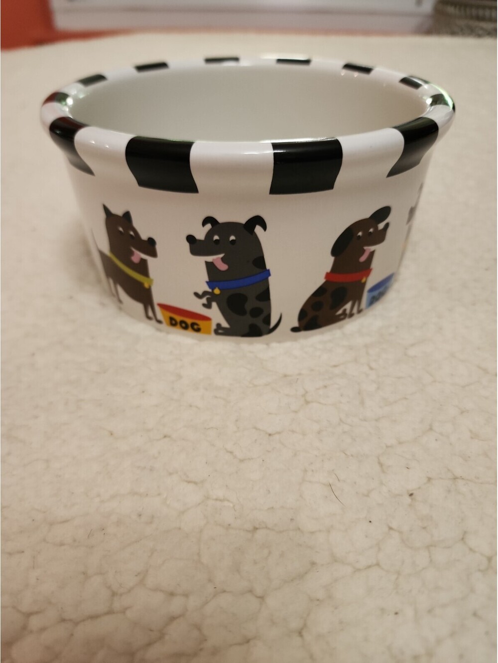 Room Creative Pooch Dog Bowl Medium Ceramic Black White Stripe Dogs Cute 6×6×3"